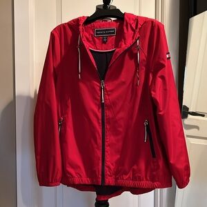 Tommy Hilfiger - Red Hooded Lightweight, Weather Resistant Windbreaker Jacket